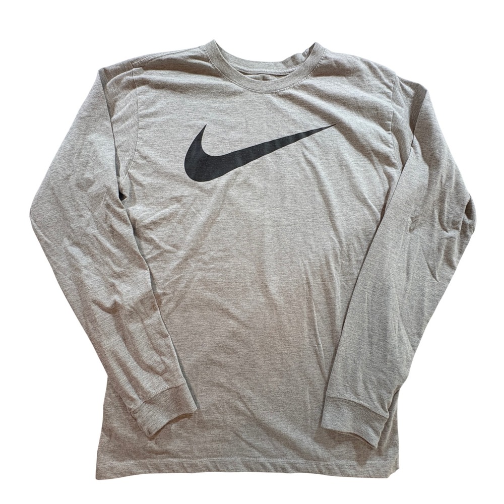 Nike Long Sleeve T-Shirt Mens Large Gray Swoosh Graphic Cotton Athletic Tee